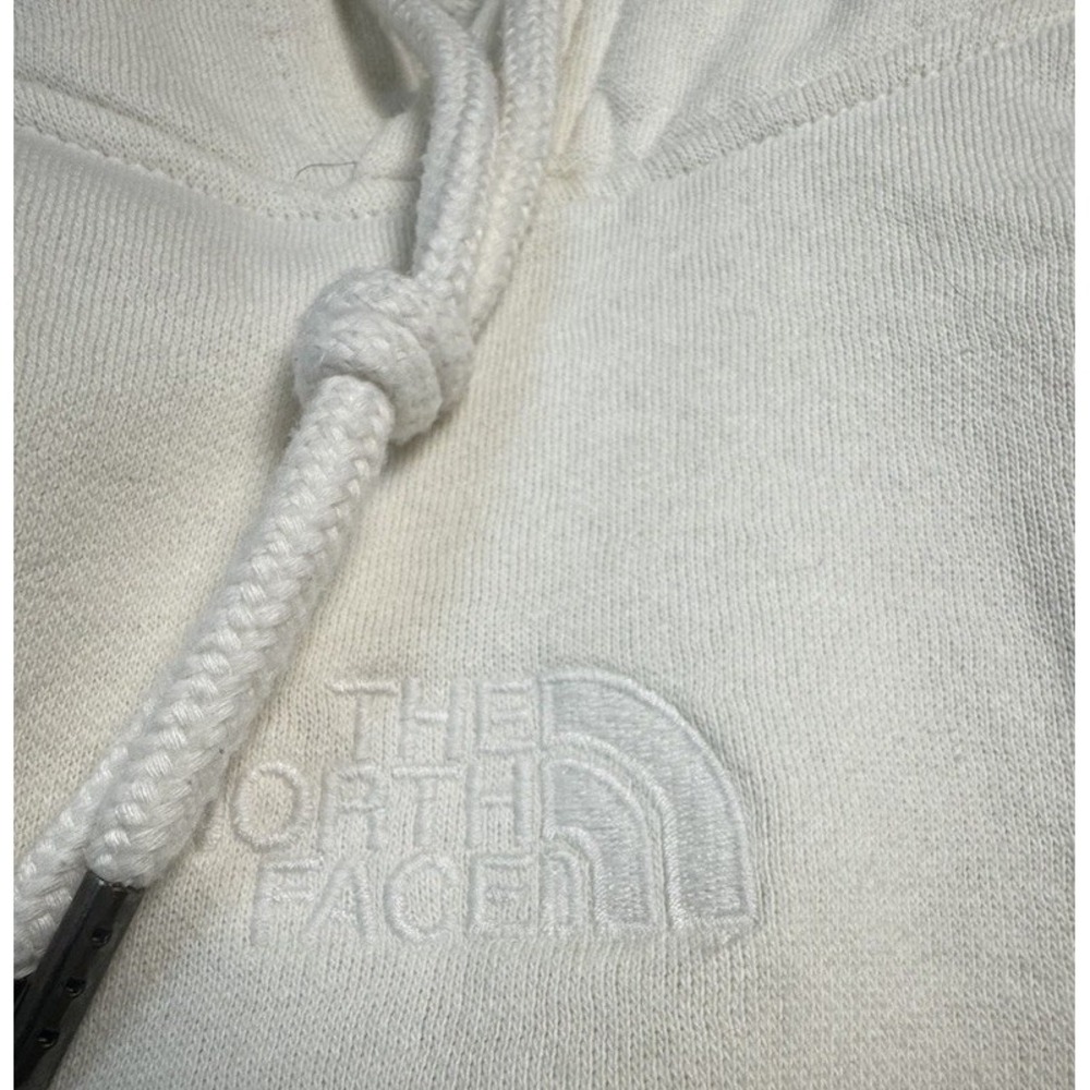 The North Face Women's Cropped Hoodie Small Cream Pullover Sweatshirt Logo White - Picture 4 of 6